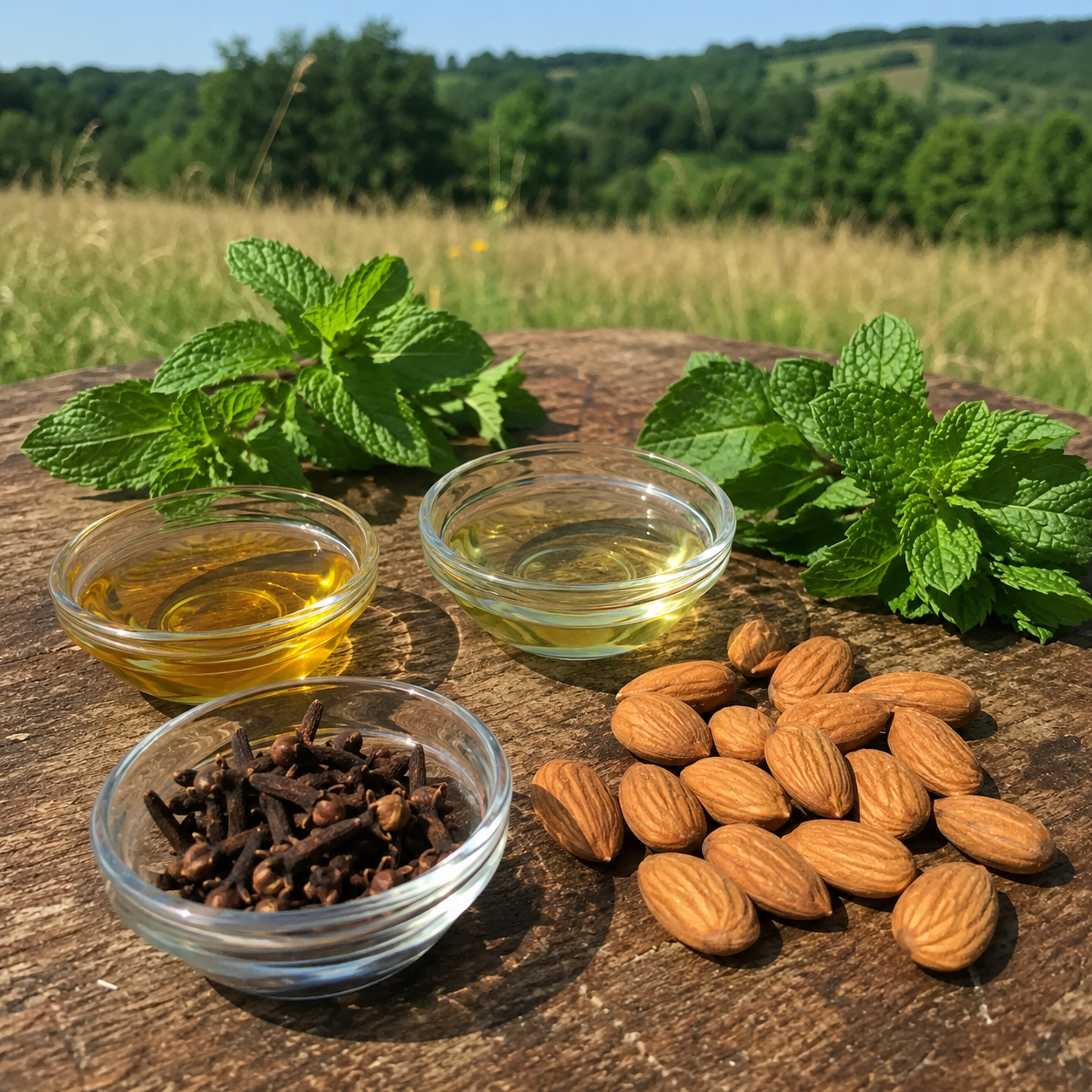 Clove, peppermint, spearmint and sweet almond oils
